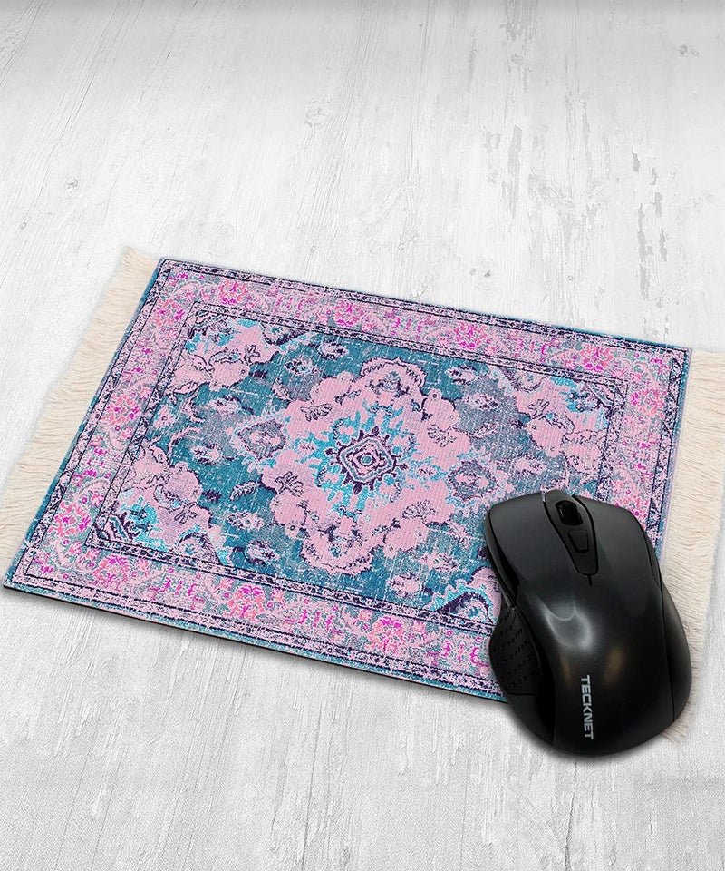 Infusion Oriental Rug Fringe-Trim Mouse Pad - Pink & Blue Persian-Inspired Design  Non-Slip Backing  Stylish Desk Accessory - Image 4